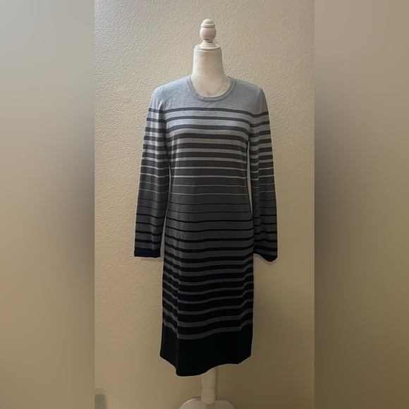 Talbots Sweater Dress Knit S Long Sleeve Cotton Striped Gray Black - Picture 2 of 7